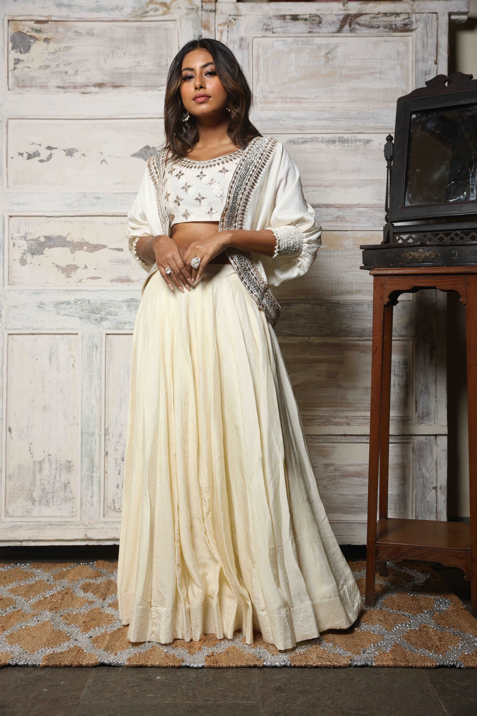 Bolero jacket with paneled lehenga set