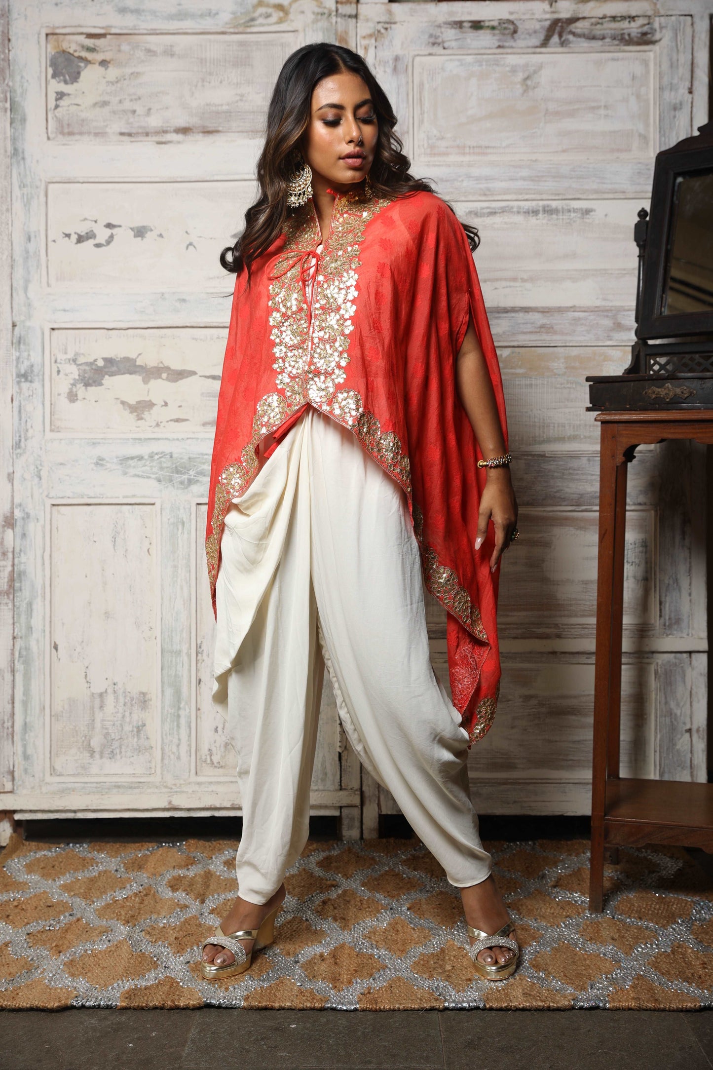 Collared cape and drape pant set