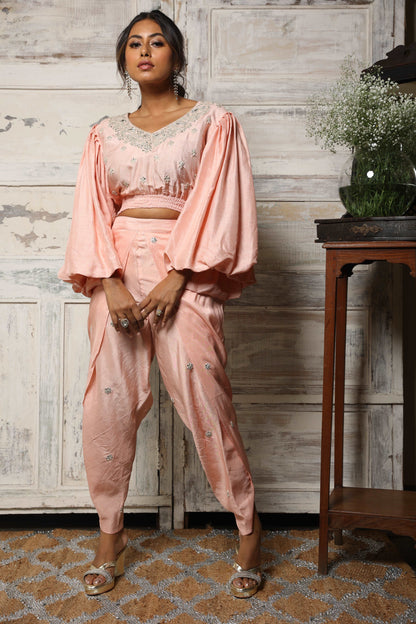 Balloon sleeve top with overlap pants