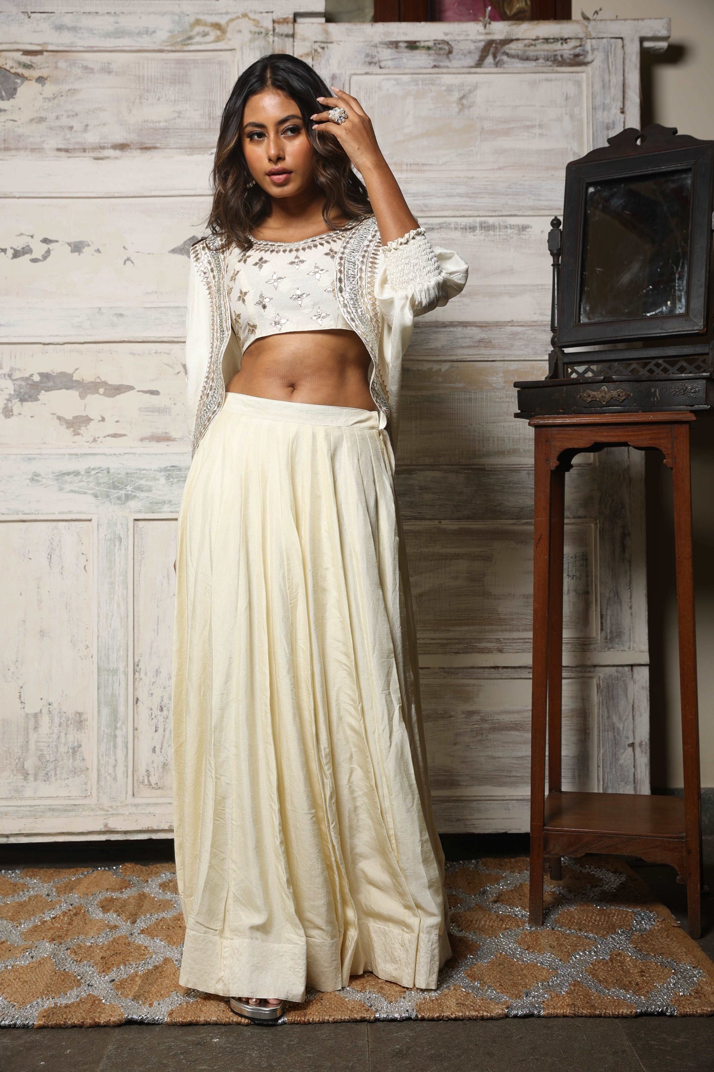 Bolero jacket with paneled lehenga set