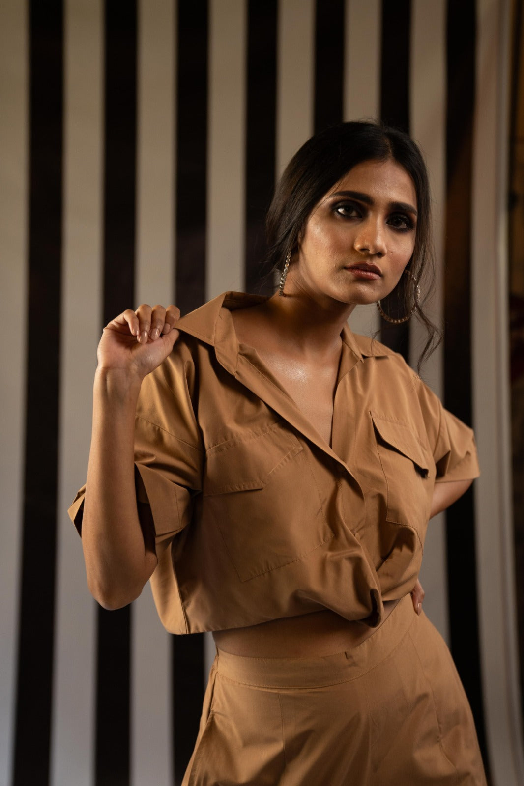 Twist Shirt + Ruched Pant in Tan Cotton - A Versatile Wardrobe Essential