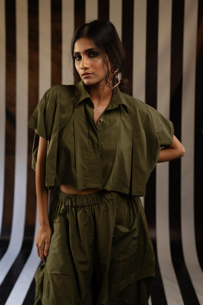 Pleated Boxy Crop + Harem Pant Co-ord Set