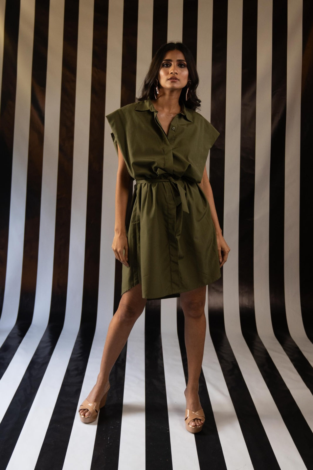 Origami Dress in Military Cotton