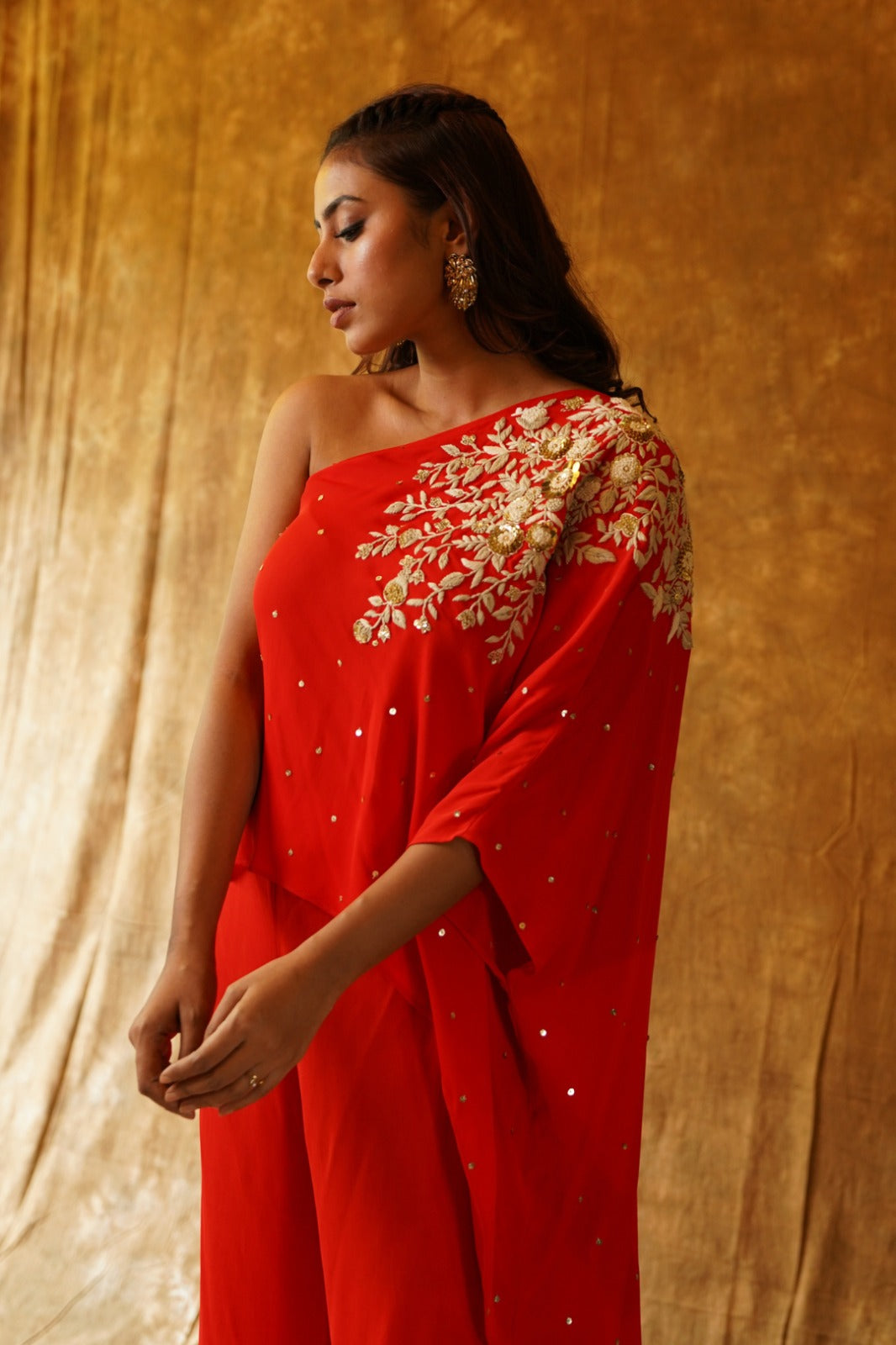 One Shoulder Top and Palazzo Pants in Red