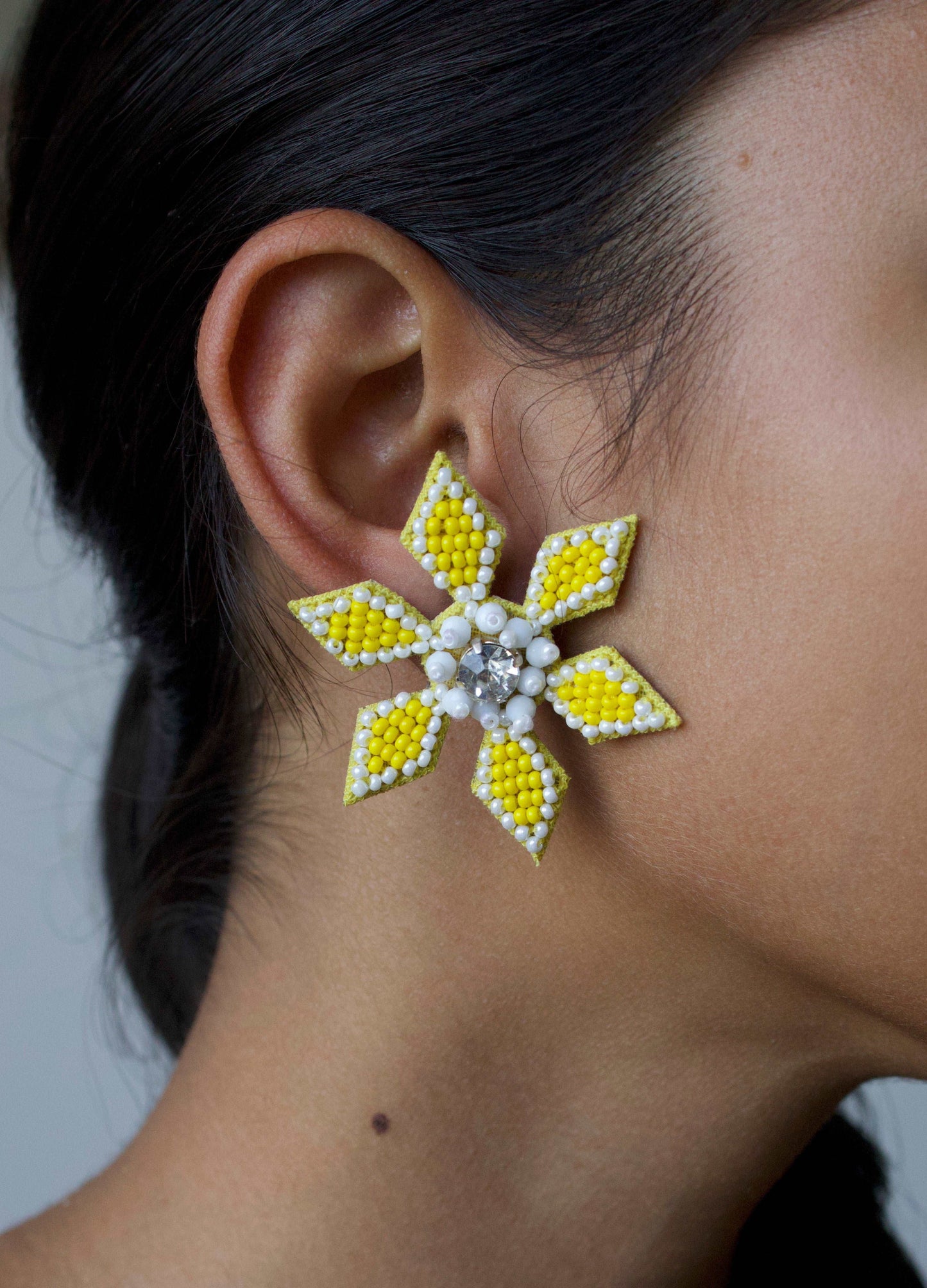 Monaco Yellow: Geometric Floral Studs