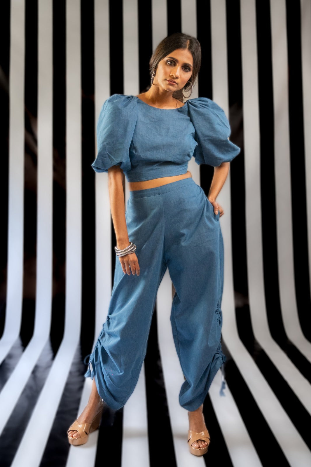 Denim Crop Top+Ruched Pant Ensemble - Your Holiday Wardrobe Essential