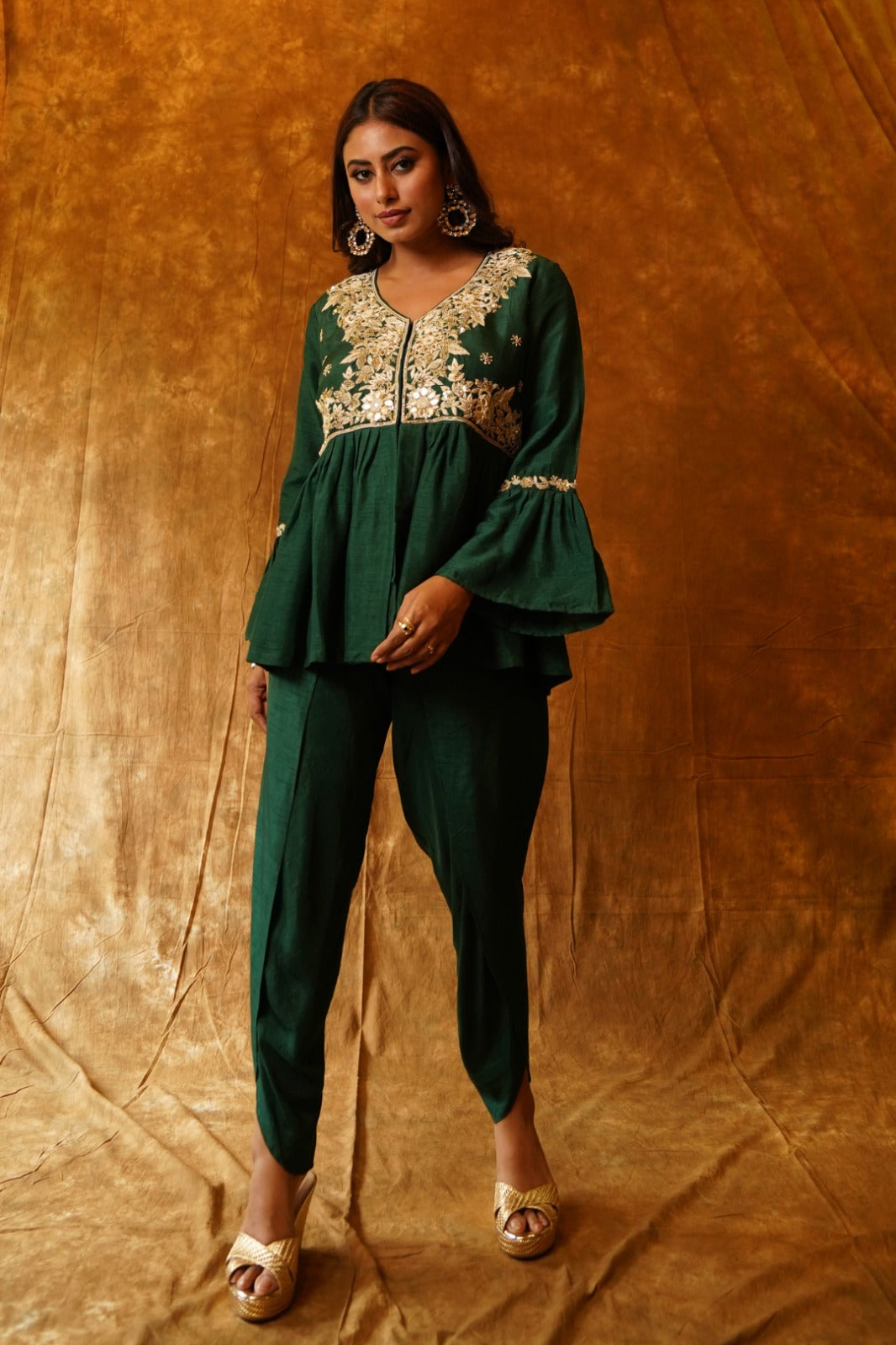 Emerald Peplum Top and Overlap Dhoti Set