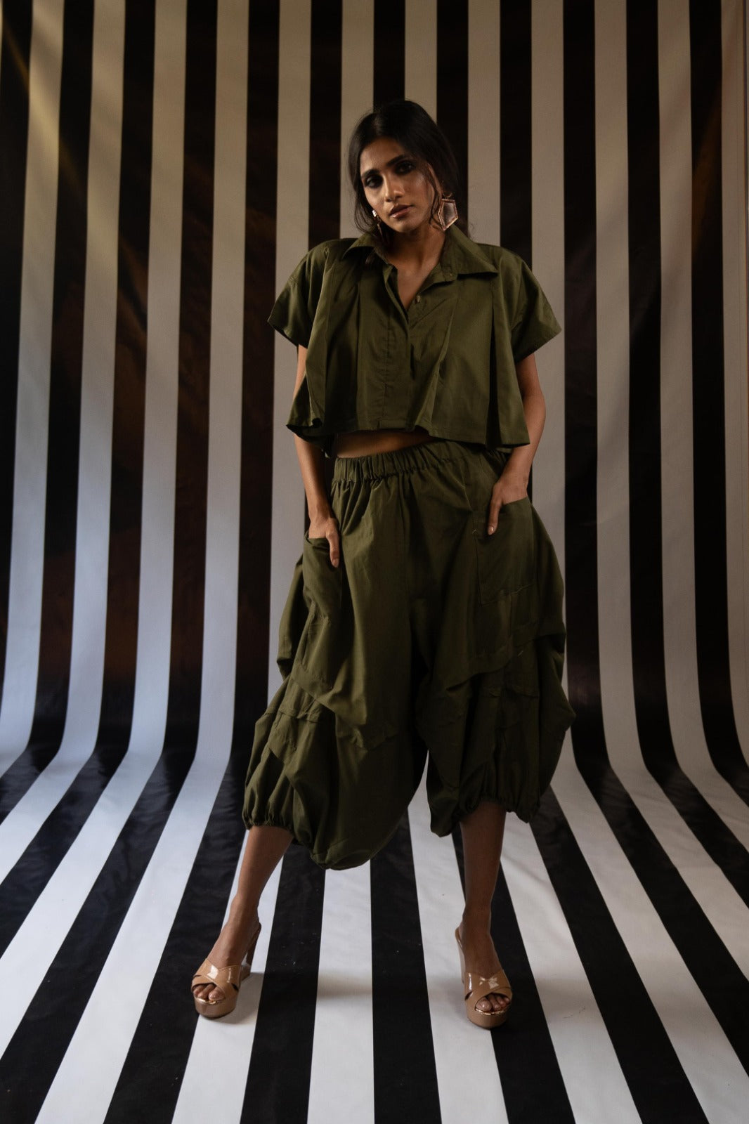 Pleated Boxy Crop + Harem Pant Co-ord Set