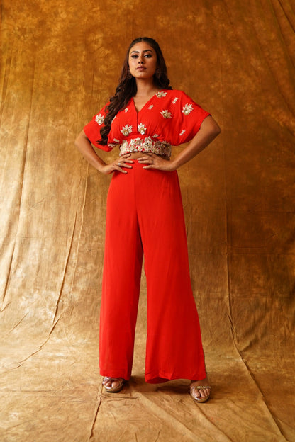 Traditional Twist: V-Neck Crop Top & Palazzo Pants Set