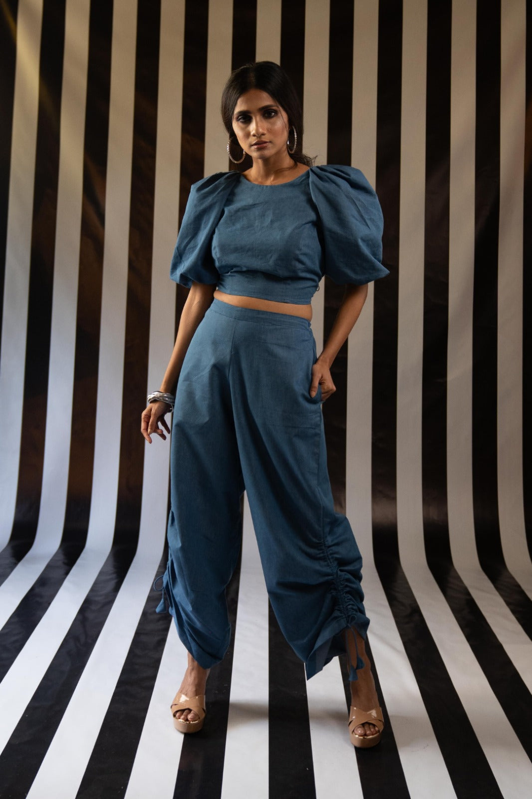 Denim Crop Top+Ruched Pant Ensemble - Your Holiday Wardrobe Essential