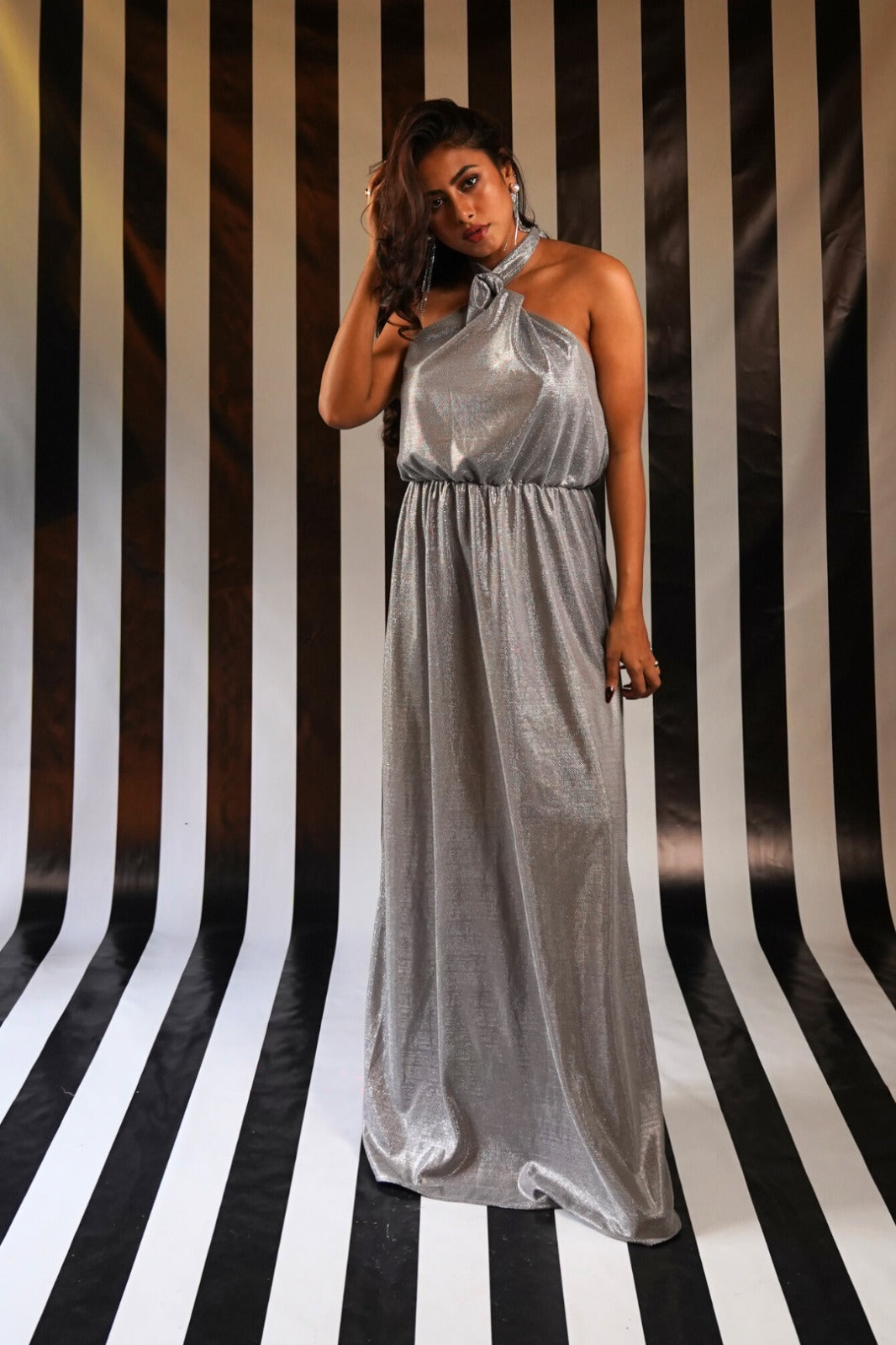 Silver Lurex Neck Tie Dress