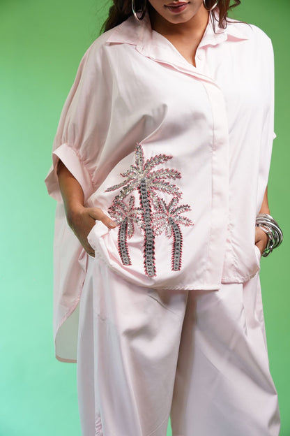 Baby Pink Silver Palm Shirt