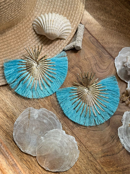 Bahama Aqua Tassel Dangler Earrings