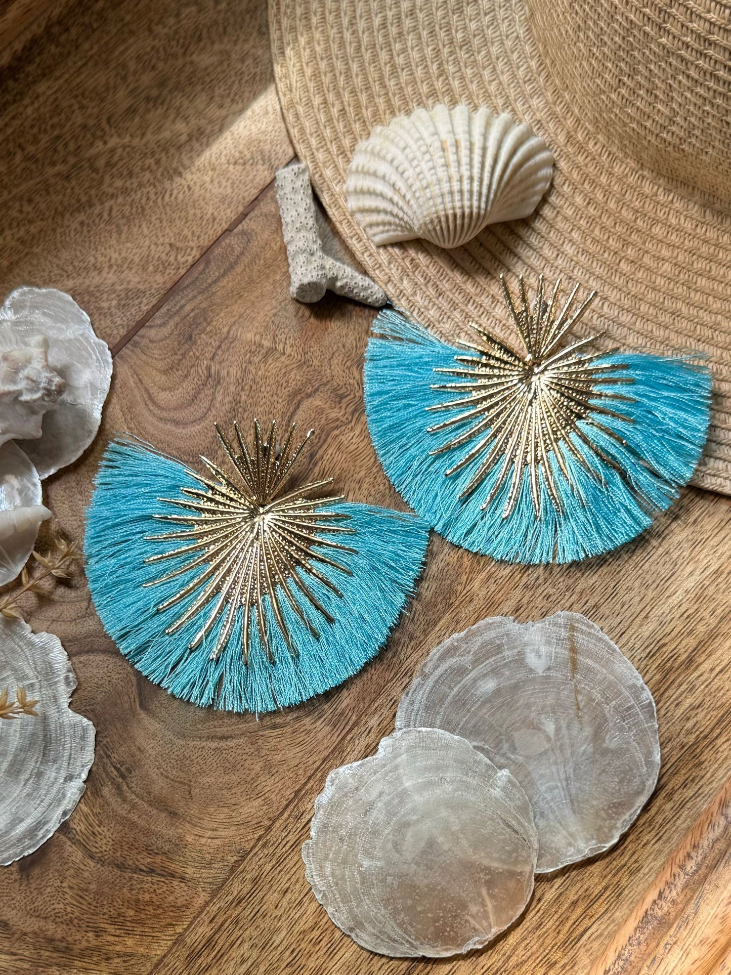 Bahama Aqua Tassel Dangler Earrings