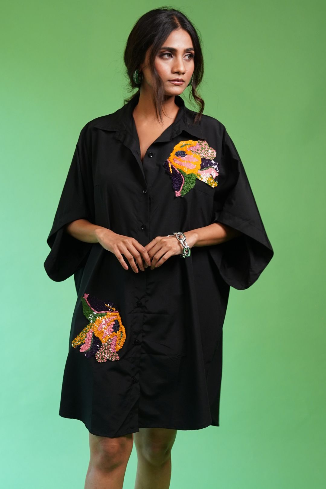 Black Dress Tulip Sleeve Marais Blossom