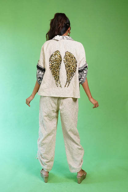 Coord Set Cream Crewel - Angel Wings