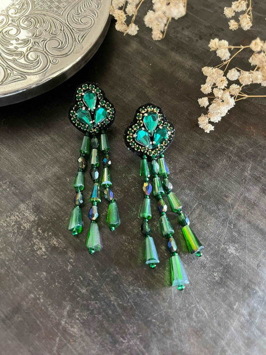 Emily Emerald Green Bead & Briolette Earrings