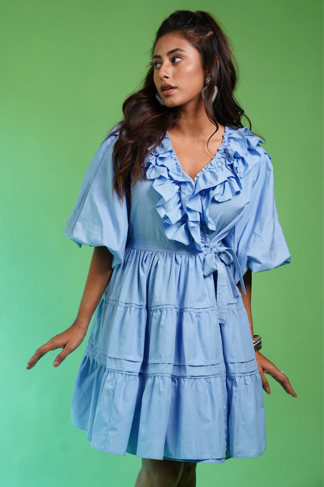 Overlap Sky Blue Ruffle Dress