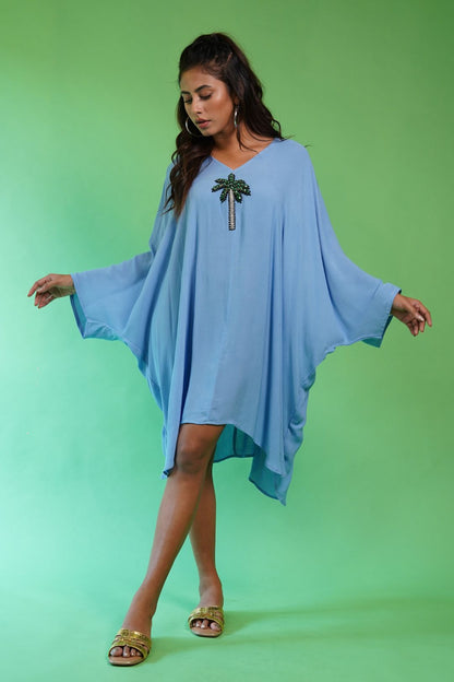 Palm Sky Blue Kaftan Dress