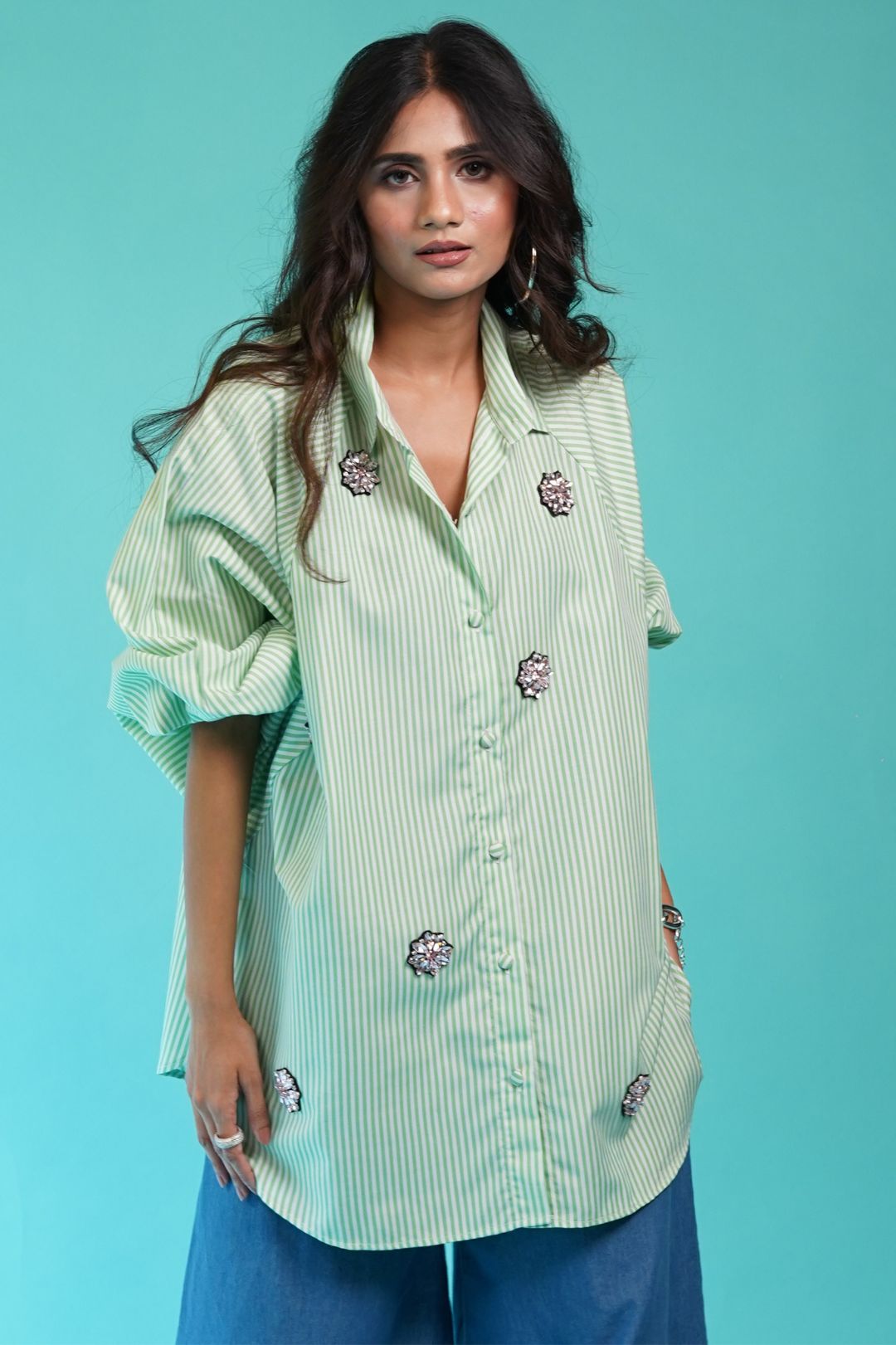 Mona - Green Stripe Shirt