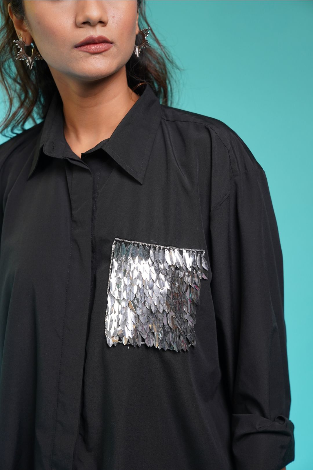 Silver Feather Black Pocket Shirt