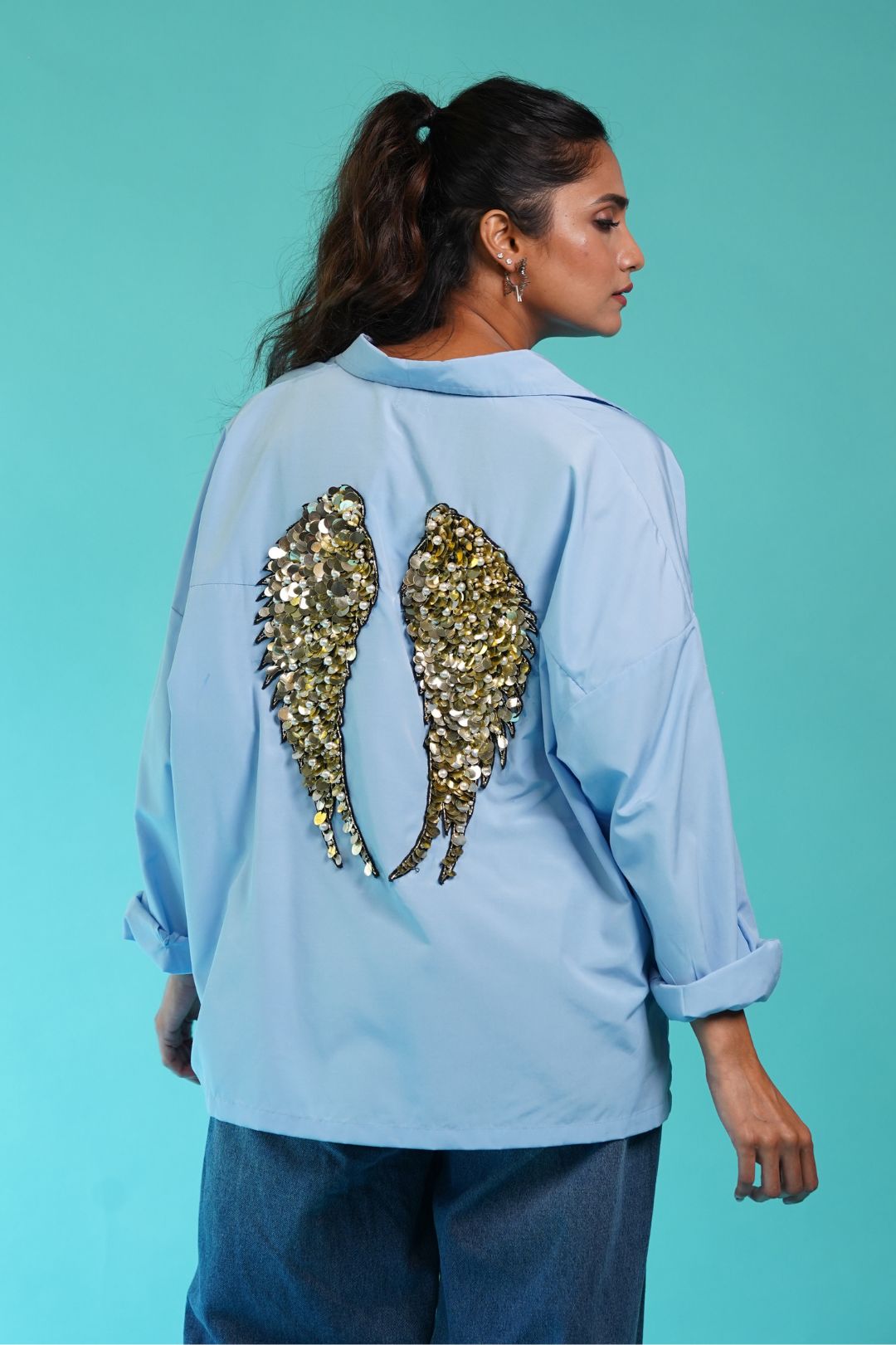 Sky Blue Pearl Angel Wing Shirt