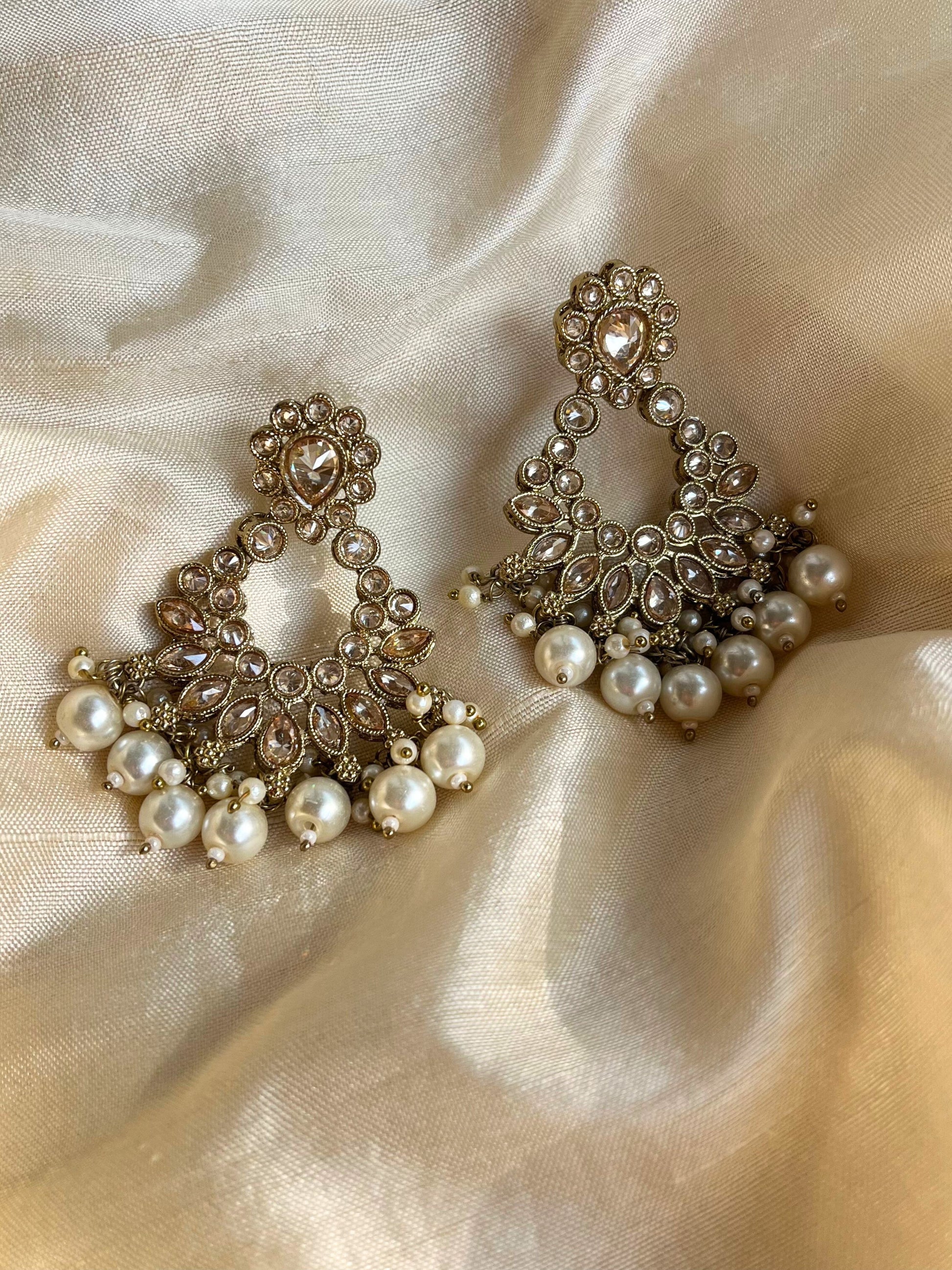 Noorie - Antique Brass & Pearl Earrings