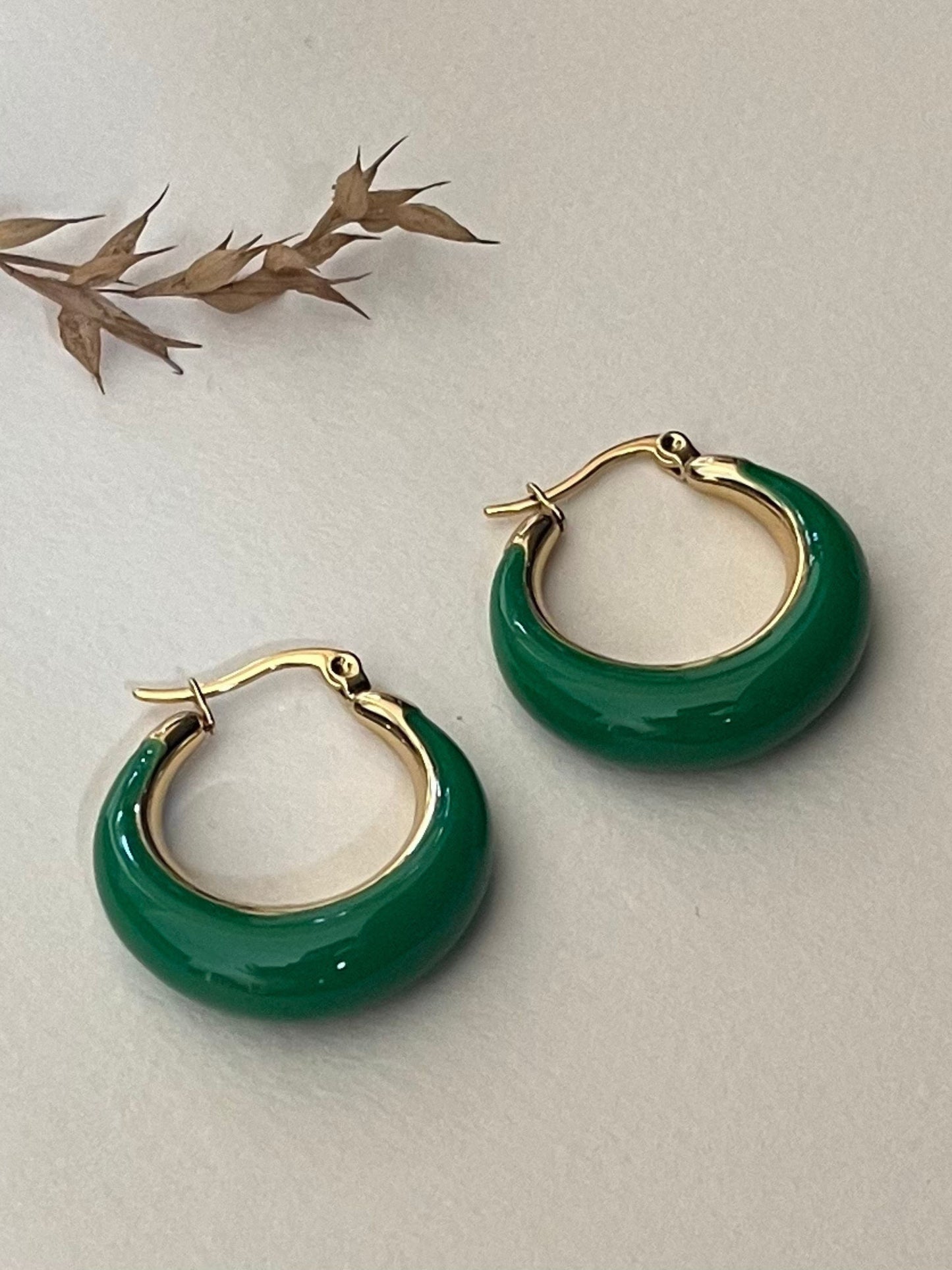 Roxanne - Glossy Enamel Hoops - Green