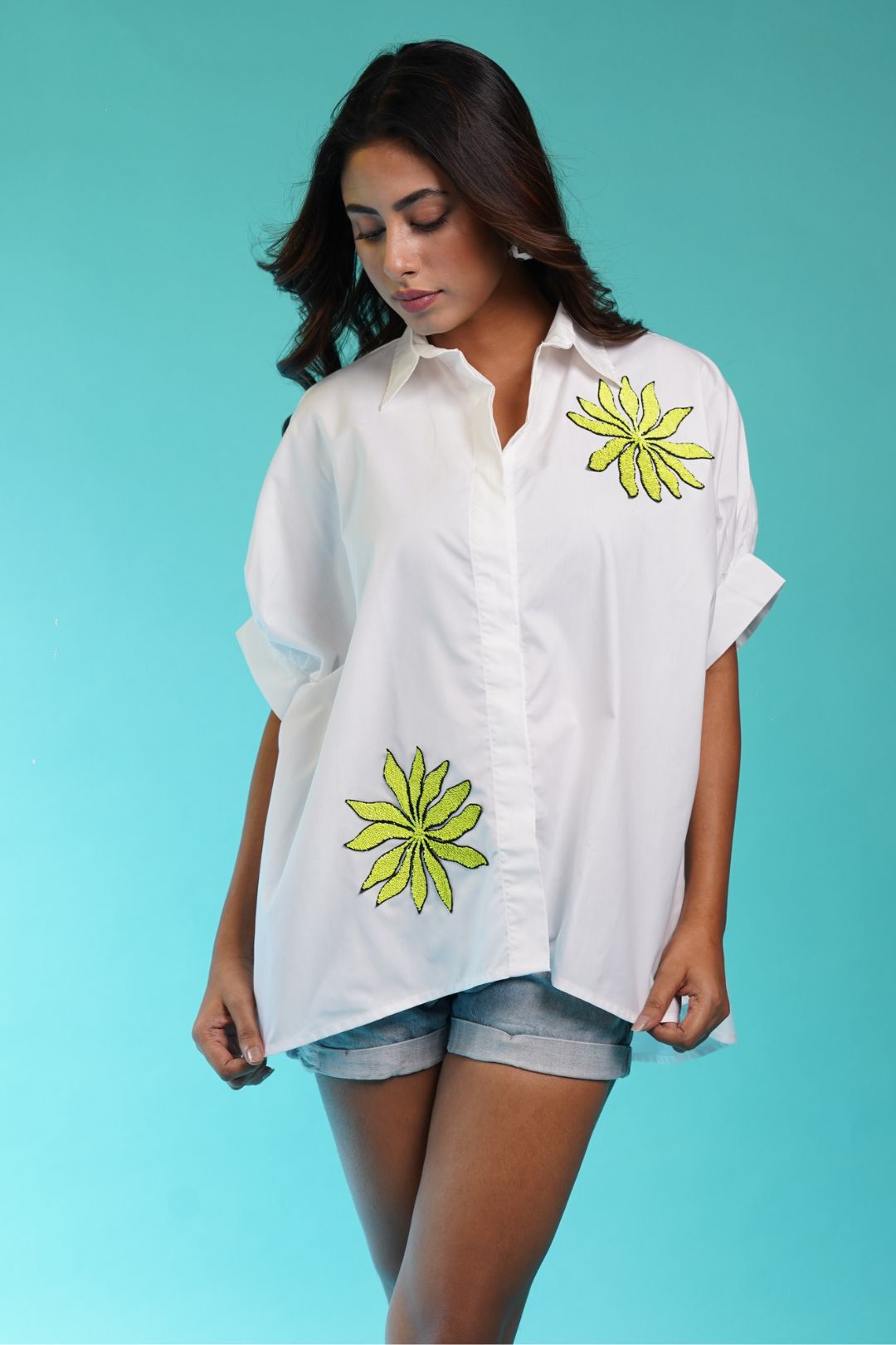 Zinnia Lime - White Anit fit Shirt