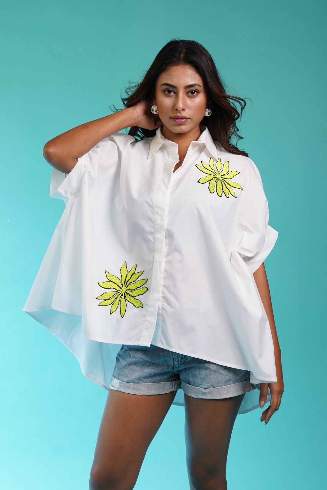 Zinnia Lime - White Anit fit Shirt