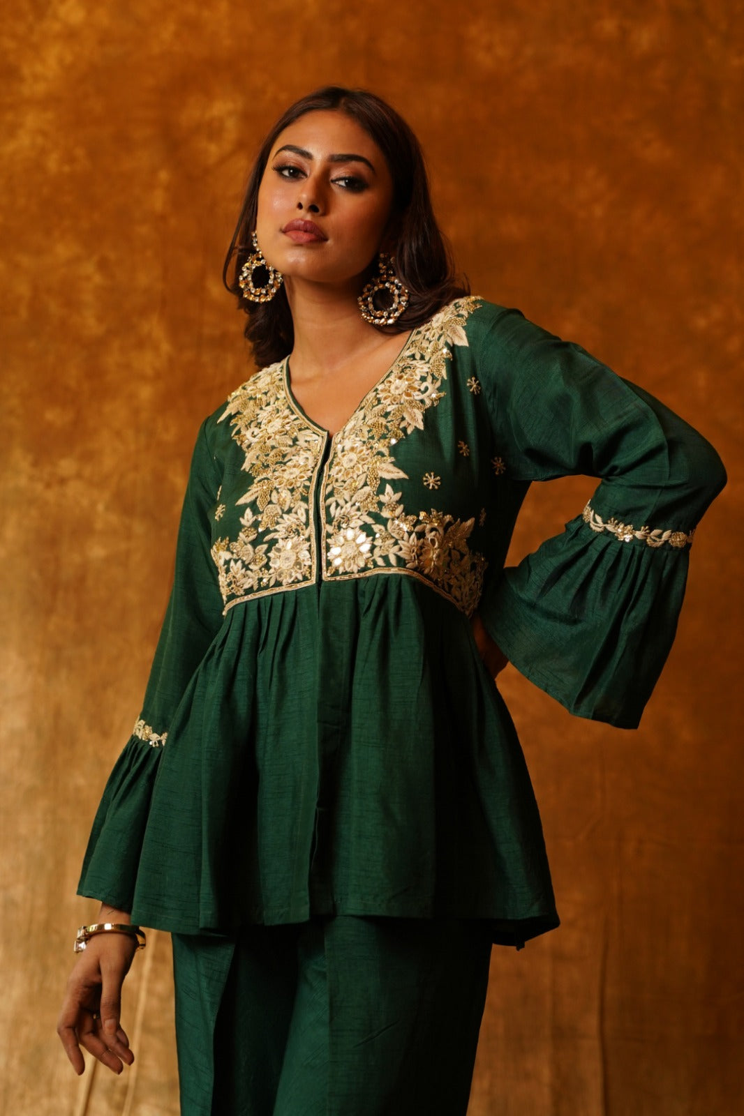 Emerald Peplum Top and Overlap Dhoti Set