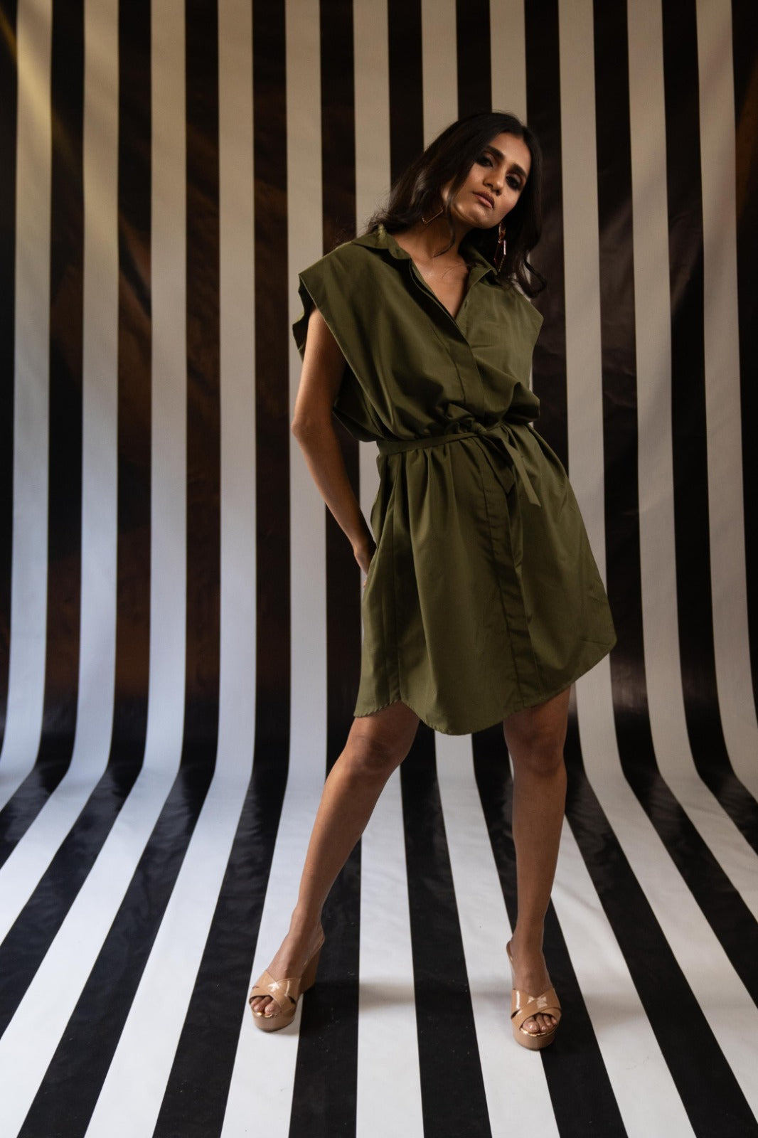 Origami Dress in Military Cotton