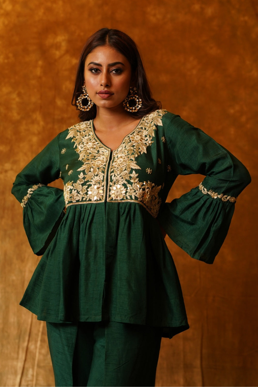 Emerald Peplum Top and Overlap Dhoti Set