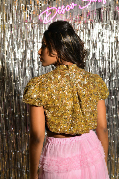 Gold Embroidered Bolero With Lavender Skirt