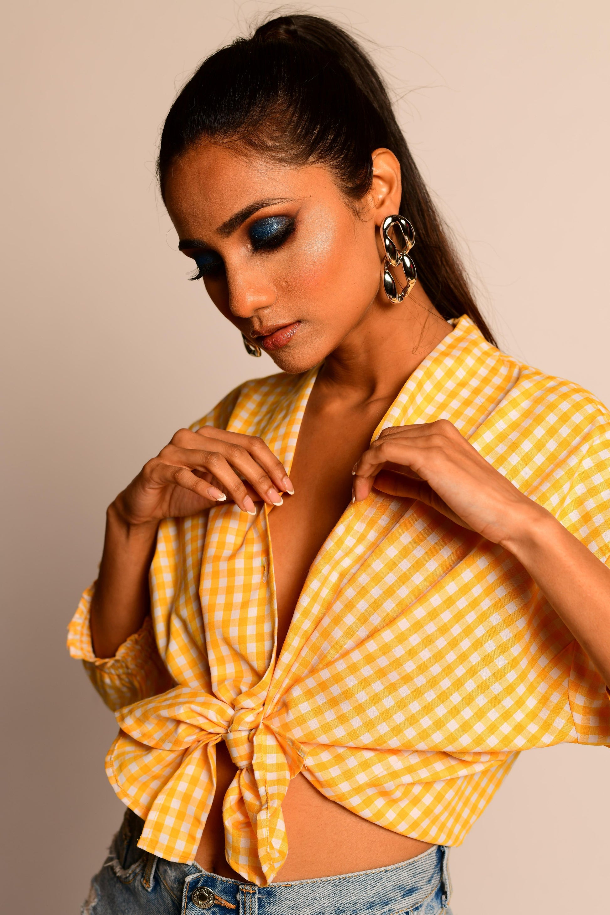 Yellow checks dropped shoulder shirt