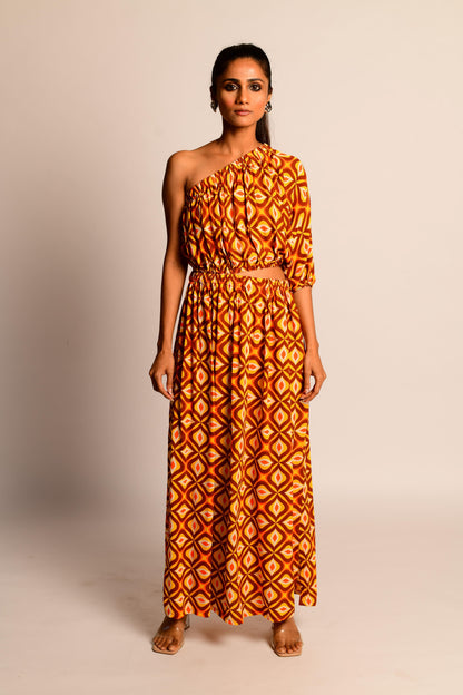 One shoulder side cut-out maxi dress